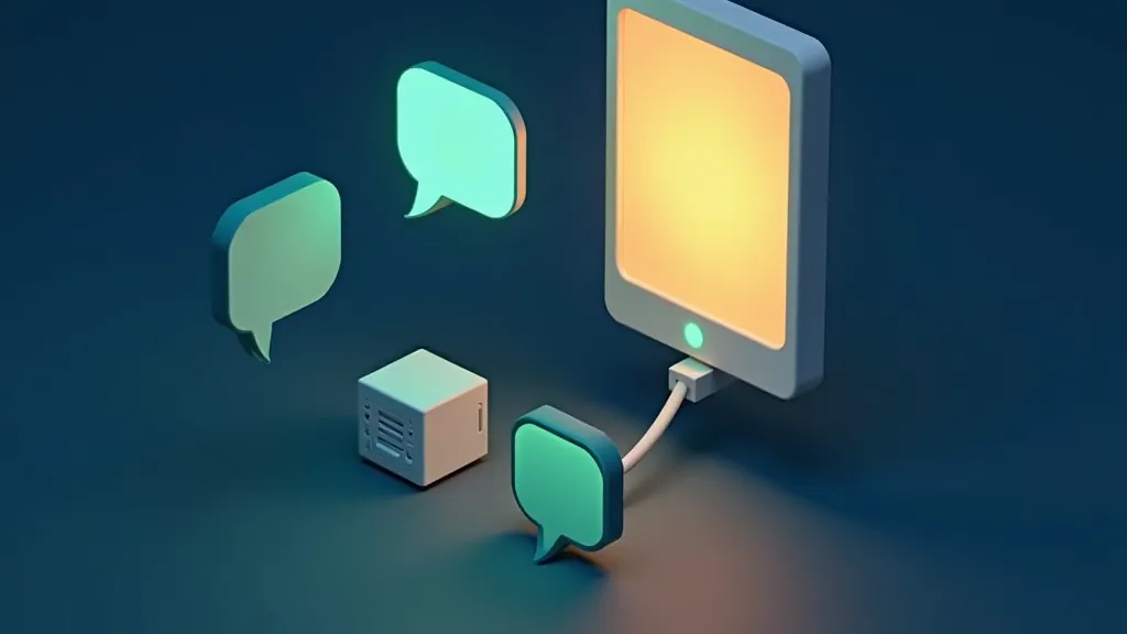 Chat window linked by a glowing cable to a server cube, illustrating a SillyTavern API connection