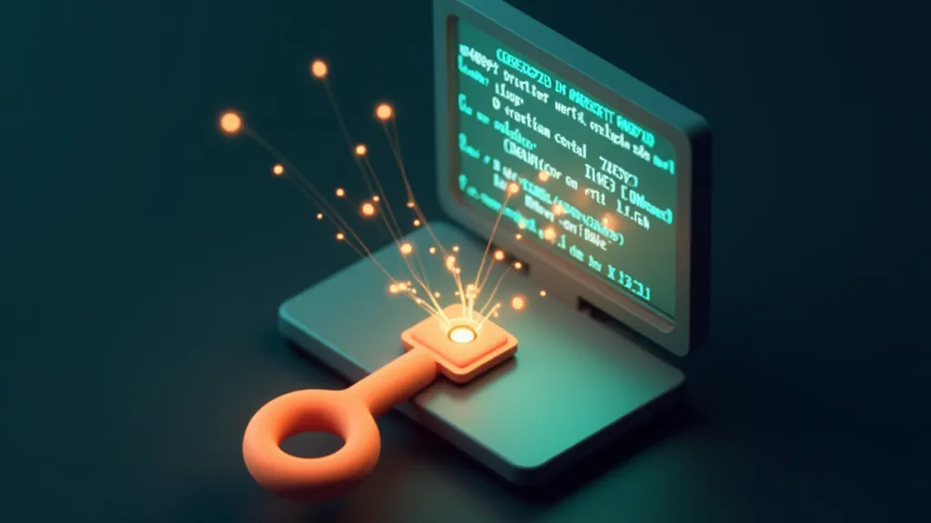 Glowing key above a terminal with streams of data, illustrating an API key used from Python